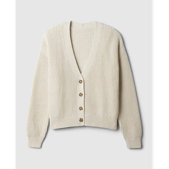 Gap Classic Shaker Stitch Cotton Chino Cardigan Off-White Cream Size XS - Picture 1 of 4